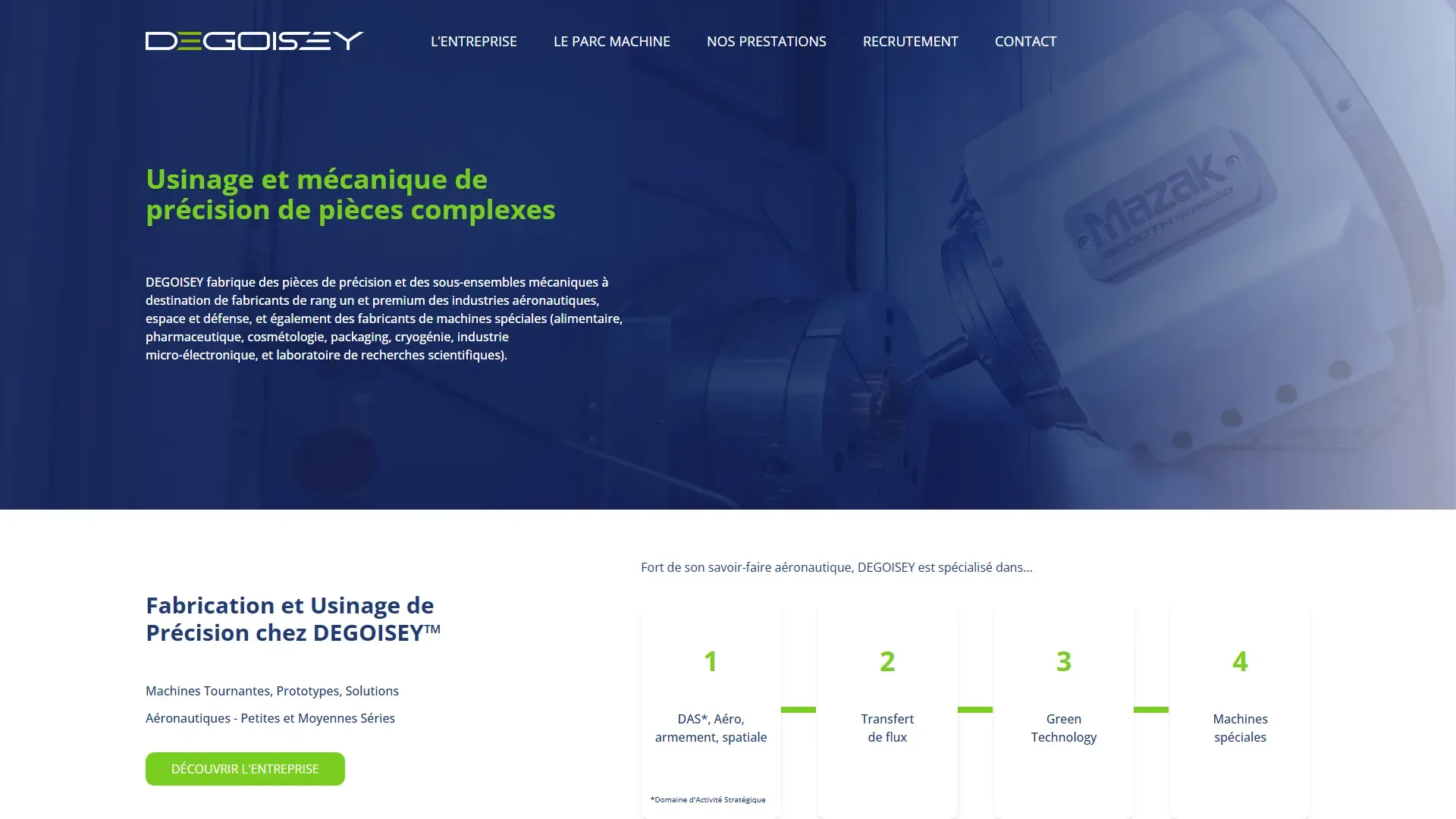 Page d'accueil du site Usinage Degoisey
