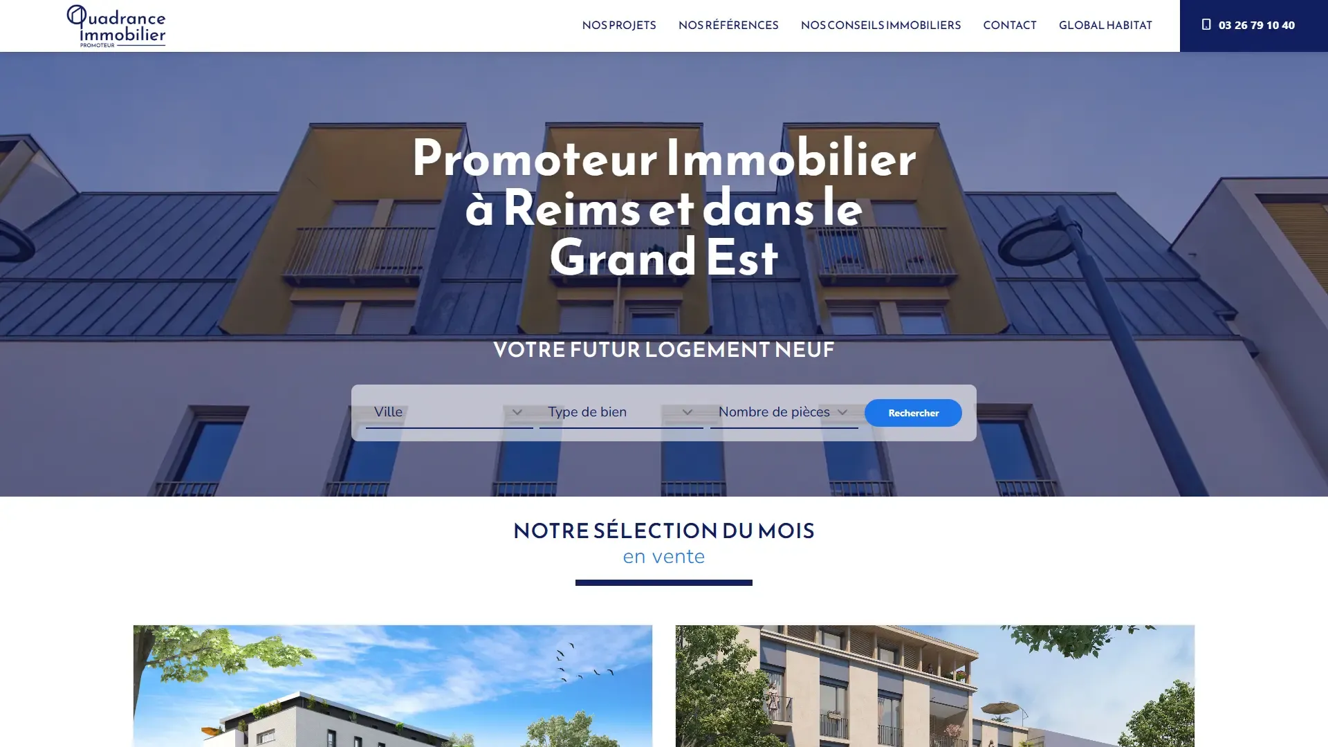 Page d'accueil du site Quadrance Immobilier